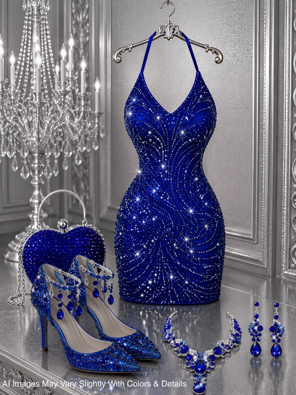 NWT Beautiful Sparkling Bling Royal Blue Sequin Dress Heels Clutch +FREE Gift - Picture 4 of 13